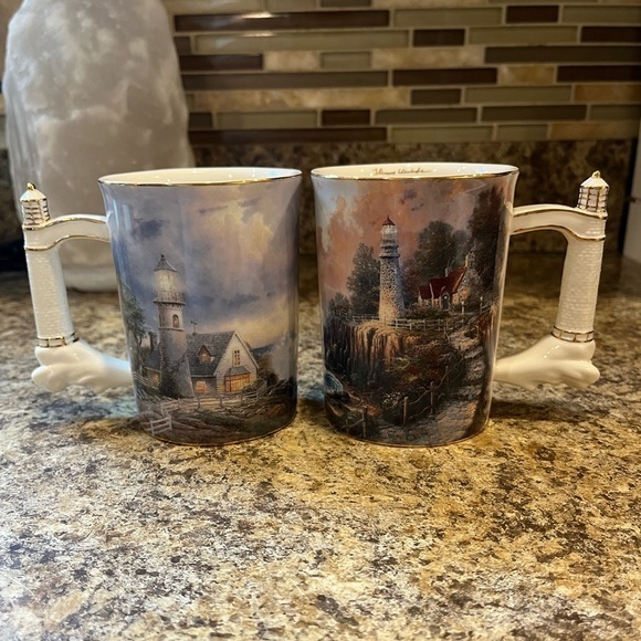 Thomas Kinkade 2002 Bradford Editions Lighthouse Porcelain Mugs Set of Two - Picture 1 of 16